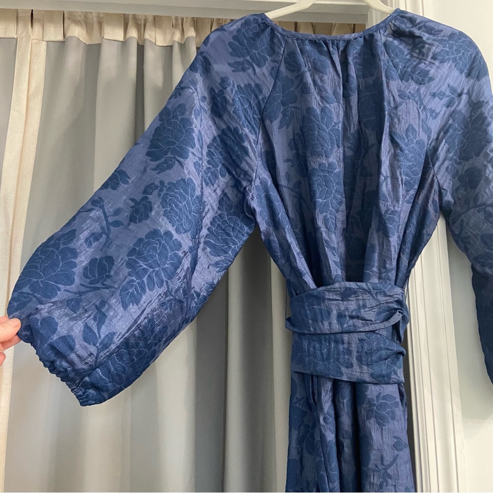 NWT Blue Boho Puff Sleeve Dress with Sash XS - Picture 9 of 11